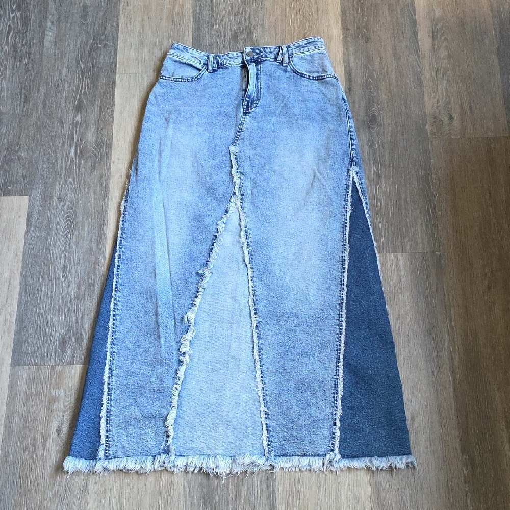 WASH LAB Denim Panel Maxi Skirt - Light Blue